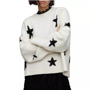 All Saints Black Star White Sweater Wool Blend Small